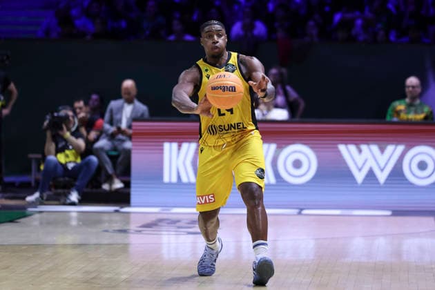 May 7, 2026, Badalona, Barcelona, Spain: Frank Bartley of AEK BC in action during the Final Four Basketball Champions League Semi Finals basketball match played between AEK BC and Unicaja at Palau Olimpic Badalona on May 07, 2026 in Badalona, Barcelona, Spain. Badalona Spain - ZUMAa181 20260507_zaa_a181_162 Copyright: xJavierxBorregox