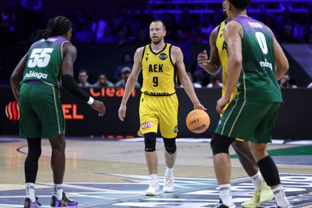 May 7, 2026, Badalona, Barcelona, Spain: Lukas Lekavicius of AEK BC in action during the Final Four Basketball Champions League Semi Finals basketball match played between AEK BC and Unicaja at Palau Olimpic Badalona on May 07, 2026 in Badalona, Barcelona, Spain. Badalona Spain - ZUMAa181 20260507_zaa_a181_172 Copyright: xJavierxBorregox