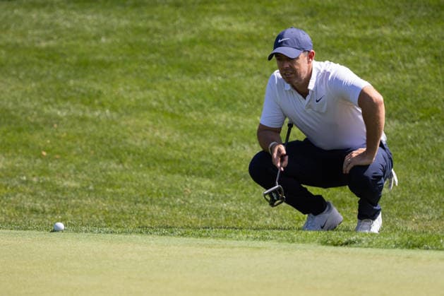 May 7, 2026: Rory McIlroy checks his line on the first hole during the first round of the 2026 Truist Championship at Quail Hollow Club in Charlotte, NC. ( CSM) Charlotte United States - ZUMAc04_ 20260507_zma_c04_036 Copyright: xScottxKinserx