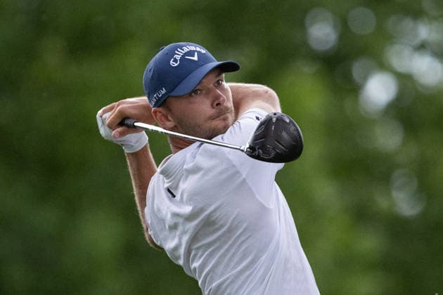 May 7, 2026: Nicolai Hojgaard tees off on the eighteenth hole during the first round of the 2026 Truist Championship at Quail Hollow Club in Charlotte, NC. ( CSM) Charlotte United States - ZUMAc04_ 20260507_zma_c04_048 Copyright: xScottxKinserx