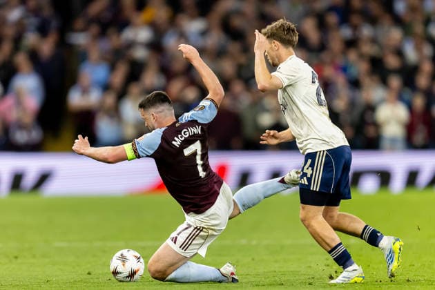 Aston Villa v Nottingham Forest, Europa League, Semi-Final Aston Villa midfielder John McGinn (7) fouled by Nottingham Forest midfielder James McAtee (24) during the Europa League semi final second leg match between Aston Villa and Nottingham Forest at Villa Park, Birmingham, UK on 7 May 2026. Birmingham Villa Park West Midlands UK Editorial use only , Copyright: xManjitxNarotrax PSI-24205-0093