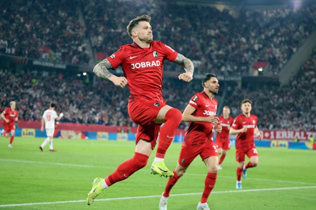 07.05.26 SC Freiburg - SC Braga Deutschland, Freiburg, 07.05.2026, Fussball, Europa League, Saison 2025 2026, Halbfinale, SC Freiburg - SC Braga: Lukas Kübler (SC Freiburg); Jubel Tor 1:0 Kübler.
