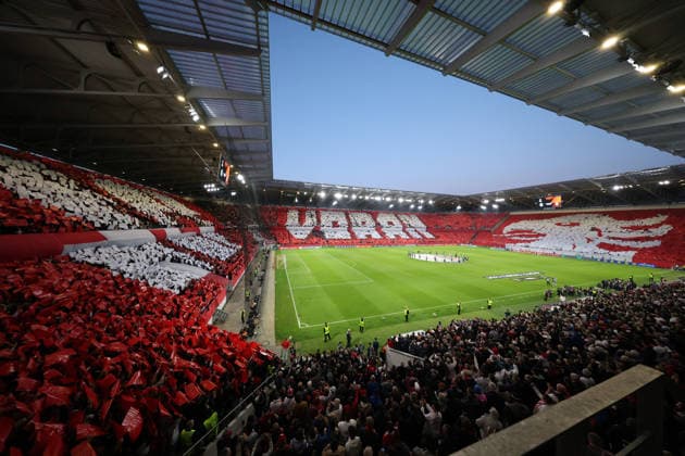 07.05.26 SC Freiburg - SC Braga Deutschland, Freiburg, 07.05.2026, Fussball, Europa League, Saison 2025 2026, Halbfinale, SC Freiburg - SC Braga: SC Freiburg Fans Choreograhie.