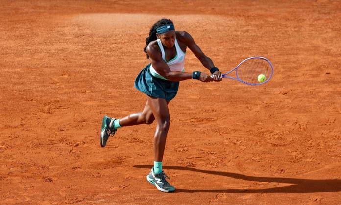 (260508) -- ROME, May 8, 2026 -- Coco Gauff hits a return during the women s singles second round match between Coco Gauff of the United States and Tereza Valentova of the Czech Republic at the WTA, Tennis Damen Italian Open in Rome, Italy, May 7, 2026. ) (SP)ITALY-ROME-TENNIS-WTA-ITALIAN OPEN-WOMEN S SINGLES WangxKaiyan 