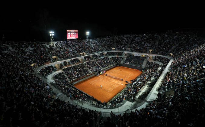 (260508) -- ROME, May 8, 2026 -- Photo taken on May 7, 2026 shows the general view of the women s singles second round match between Aryna Sabalenka of Belarus and Barbora Krejcikova of the Czech Republic at the WTA, Tennis Damen Italian Open in Rome, Italy. ) (SP)ITALY-ROME-TENNIS-WTA-ITALIAN OPEN-WOMEN S SINGLES WangxKaiyan 