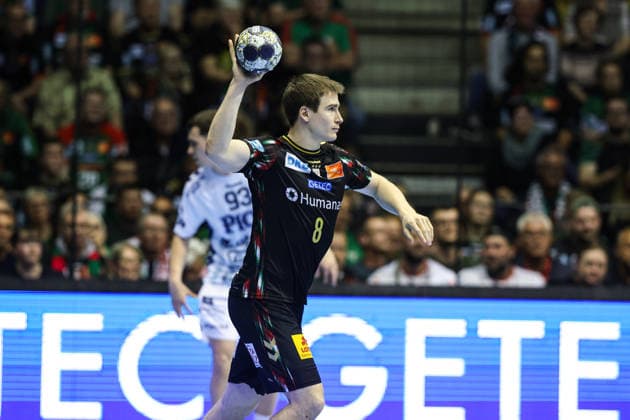 Manuel Zehnder (SC Magdeburg,8) - Viertelfinale Handball Machineseeker Champions League Saison 2025-2026 SC Magdeburg vs. SC Pick Szeged in der GETEC Arena in Magdeburg - Aktion,Handball,Deutschland,07.05.2026