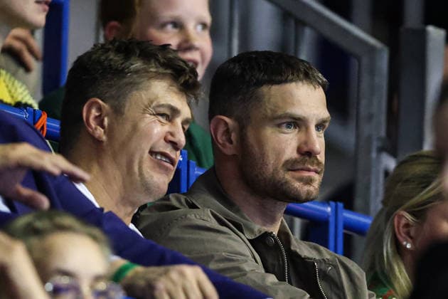 Boxer Roman Fress und Trainer Dirk Dzemski - Viertelfinale Handball Machineseeker Champions League Saison 2025-2026 SC Magdeburg vs. SC Pick Szeged in der GETEC Arena in Magdeburg - Handball,Deutschland,07.05.2026