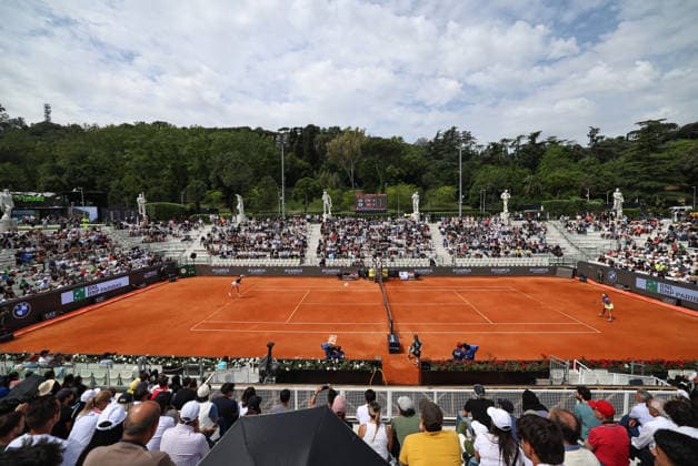 (260508) -- ROME, May 8, 2026 -- Photo taken on May 8, 2026 shows the general view of the women s singles round of 64 match between Wang Xinyu of China and Alexandra Eala of the Philippines at the WTA, Tennis Damen Italian Open in Rome, Italy. ) (SP)ITALY-ROME-TENNIS-WTA-ITALIAN OPEN-WOMEN S SINGLES WangxKaiyan 