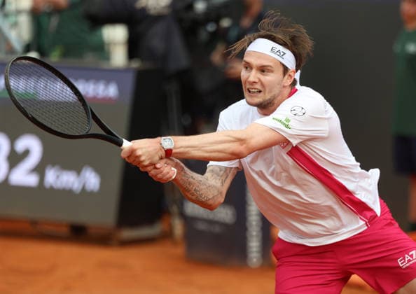 May 8, 2026, Rome, Lazio, Italy: ALEXANDER BUBLIK of Kazakhstan during the match against S. Baez of Argentina in the second round of tennis tournament ATP, Tennis Herren 1000 Internazionali BNL Dâ€⠢Italia, Rome, Italy. Bublik won 6:1, 6:2 Tennis, Internazionali BNL Dâ€⠢Italia 2026 - Alexander Bublik 6:1, 6:2 - ZUMAc278 20260508_zsp_c278_051 Copyright: xMarcinxCholewinskix