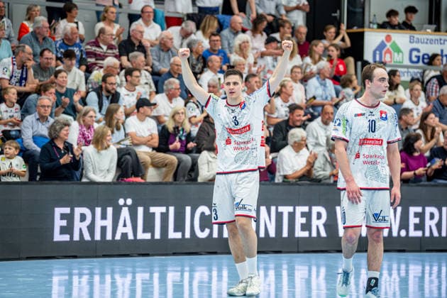 2. Handball Bundesliga; TV Hüttenberg - HC Elbflorenz Dresden, 08.05.26 Philipp Schwarz (TV Hüttenberg, 3), Paul Ohl (TV Hüttenberg, 10) 2. Handball Bundesliga; TV Hüttenberg - HC Elbflorenz Dresden: Hüttenberg, 08.05.26 Copyright: xBEAUTIFULxSPORTS Roeczeyx