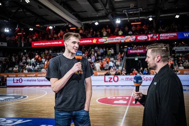 1. Basketball Bundesliga, easyCredit BBL, Saison 2025 2026, Herren, Hauptrunde, 33. Spieltag, 08.05.2026, RASTA Vechta - Rostock Seawolves Johann Grünloh während der Partie Vechta RASTA Dome Niedersachsen Deutschland
