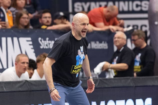 Milenko Bogicevic (MBC, Head Coach), Syntainics MBC vs. BMA365 Bamberg Baskets, Basketball, 1. Bundesliga, Maenner, 33. Spieltag, Saison 2025 26, 08.05.2026. Weißenfels Stadthalle Sachsen-Anhalt Deutschland