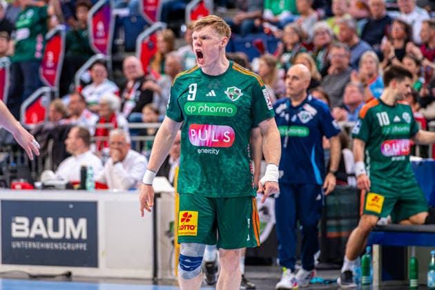 Vilhelm Poulsen (TSV Hannover-Burgdorf, Nr. 9) (v.l.), TSV Hannover-Burgdorf (grün) gegen SC DHfK Leipzig (weiß) am 31. Spieltag der Saison 2025 2026 in der DAIKIN Handball-Bundesliga (08.05.2026, ZAG Arena (Hannover, GER), Copyright: xJanxGuentherx xTSVxHannover-Burgdorfx