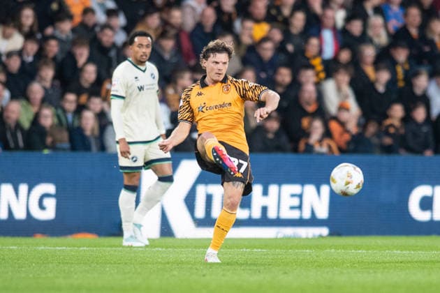 Hull City v Millwall Sky Bet Championship Regan Slater of Hull City during the Sky Bet Championship Play-Off Semi-Final First Leg match between Hull City and Millwall at the MKM Stadium, Hull. 08 05 2026 UK Newspapers OUT Copyright: xMattxWilkinsonx FIL-23397-0100
