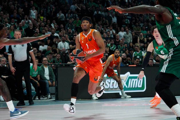 May 8, 2026, Athens, Athens, Greece: KAMERON TAYLOR drives the ball during the EuroLeague Playoffs Game 4 between Panathinaikos and Valencia at Telekom Center Athens in Athens, Greece on May 8, 2026. Athens Greece - ZUMAa226 20260508_zip_a226_011 Copyright: xGiorgosxArapekosx