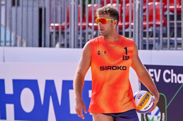 May 8, 2026, Madrid, Madrid, Spain: PABLO PEREZ SUAREZ of Spain during the men s preliminary round match (Pool C) between the German national team, Nationalteam and the Spanish national team, held at the Beach Pro Tour Futures Madrid 2026 at the Parque Deportivo Puerta de Hierro on May 8, 2026, in Madrid, Spain. Madrid Spain - ZUMAc312 20260508_zsp_c312_004 Copyright: xOscarxManuelxSanchezx