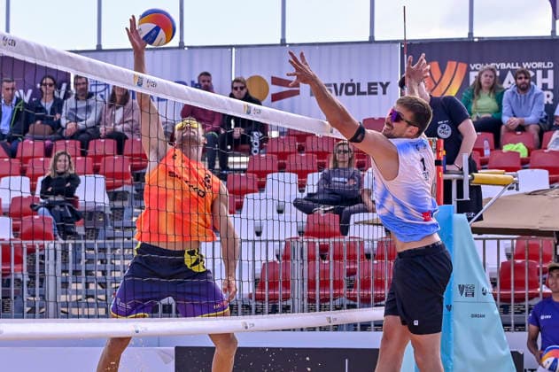 May 8, 2026, Madrid, Madrid, Spain: NATHAN MATOS of Spain and JANNIS HOPT of Germany during the men s preliminary round match (Pool C) between the German national team, Nationalteam and the Spanish national team, held at the Beach Pro Tour Futures Madrid 2026 at the Parque Deportivo Puerta de Hierro on May 8, 2026, in Madrid, Spain. Beach Pro Tour Futures Madrid 2026 (Men s) - 05.08.26 (Day Two)  - ZUMAc312 20260508_zsp_c312_009 Copyright: xOscarxManuelxSanchezx
