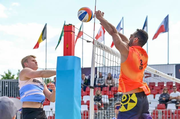 May 8, 2026, Madrid, Madrid, Spain: GEORG WOLF of Germany and NATHAN MATOS of Spain during the men s preliminary round match (Pool C) between the German national team, Nationalteam and the Spanish national team, held at the Beach Pro Tour Futures Madrid 2026 at the Parque Deportivo Puerta de Hierro on May 8, 2026, in Madrid, Spain. Madrid Spain - ZUMAc312 20260508_zsp_c312_045 Copyright: xOscarxManuelxSanchezx