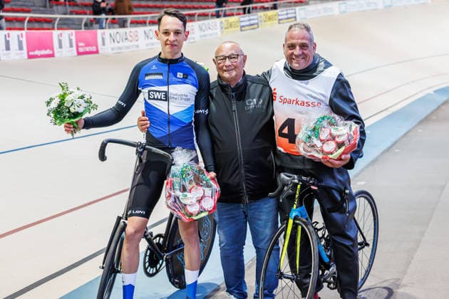 Daniel Harnisch (Leipzig) gewinnt mit Thomas Baur (Singen, Schrittmacher) den Weltbeste Bratwurst -Sprint, 08.05.2026, Erfurt (Deutschland), Bahnradsport, Steherrennen, Sparkasse Steher Grand Prix 2026
