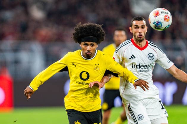 08.05.2026, Borussia Dortmund vs. Eintracht Frankfurt, 1. Bundesliga, 33. Spieltag Karim Adeyemi (Borussia Dortmund, 27) Ellyes Skhiri (Eintracht Frankfurt, 15) Wichtiger Hinweis: Gemaess den Vorgaben der DFL Deutsche Fussball Liga bzw. des DFB Deutscher Fussball-Bund ist es untersagt, in dem Stadion und oder vom Spiel angefertigte Fotoaufnahmen in Form von Sequenzbildern und oder videoaehnlichen Fotostrecken zu verwerten *** 08 05 2026, Borussia Dortmund vs Eintracht Frankfurt, 1 Bundesliga, 33 Matchday Karim Adeyemi Borussia Dortmund, 27 Ellyes Skhiri Eintracht Frankfurt, 15 Important note According to the regulations of the DFL German Football League and the DFB German Football Association, it is prohibited to use photographs taken in the stadium and or of the game in the form of sequential images and or video-like photo series Copyright: xBahhoxKarax