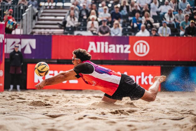 Beachvolleyball Männer Allianz German Beach Tour 2026 Tourstop Düsseldorf 08.05.2026 Hugo Oliveira Campos (Portugal) Düsseldorf Robert-Lehr-Ufer Nordrhein-Westfalen Deutschland