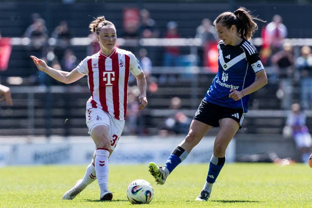 Google Pixel Frauen-Bundesliga, 1. FC Köln - Hamburger SV; 09.05.2026 Zweikampf Marina Hegering (1. FC Köln, 33), Pauline Machtens (Hamburger SV, 28) Google Pixel Frauen-Bundesliga, 1. FC Köln - Hamburger SV, Köln, Franz-Kremer-Stadion am 09.05.2026 DFB REGULATIONS PROHIBIT ANY USE OF PHOTOGRAPHS AS IMAGE SEQUENCES AND OR QUASI-VIDEO. Copyright: xBEAUTIFULxSPORTS Wunderlx