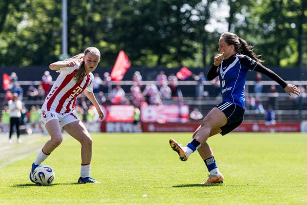 Google Pixel Frauen-Bundesliga, 1. FC Köln - Hamburger SV; 09.05.2026 Zweikampf Carlotta Imping (1. FC Köln, 14), Camilla Linberg (Hamburger SV, 47) Google Pixel Frauen-Bundesliga, 1. FC Köln - Hamburger SV, Köln, Franz-Kremer-Stadion am 09.05.2026 DFB REGULATIONS PROHIBIT ANY USE OF PHOTOGRAPHS AS IMAGE SEQUENCES AND OR QUASI-VIDEO. Copyright: xBEAUTIFULxSPORTS Wunderlx