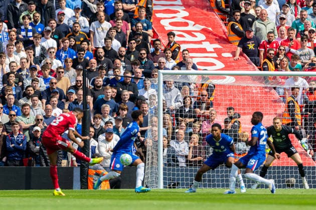 Football - FA Premier League - Liverpool FC v Chelsea FC LIVERPOOL, ENGLAND - Saturday, May 9, 2026: Liverpool s Ryan Gravenberch scores the first goal during the FA Premier League match between Liverpool FC and Chelsea FC at Anfield. (Photo by David Rawcliffe Propaganda) LIVERPOOL Anfield MERSEYSIDE ENGLAND  Copyright: xDavidxRawcliffex P2026-05-09-Liverpool_Chelsea-13