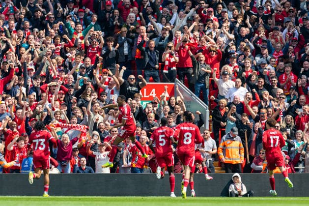 Football - FA Premier League - Liverpool FC v Chelsea FC LIVERPOOL, ENGLAND - Saturday, May 9, 2026: Liverpool s Ryan Gravenberch celebrates after scoring the first goal during the FA Premier League match between Liverpool FC and Chelsea FC at Anfield. (Photo by David Rawcliffe Propaganda) LIVERPOOL Anfield MERSEYSIDE ENGLAND  Copyright: xDavidxRawcliffex P2026-05-09-Liverpool_Chelsea-18