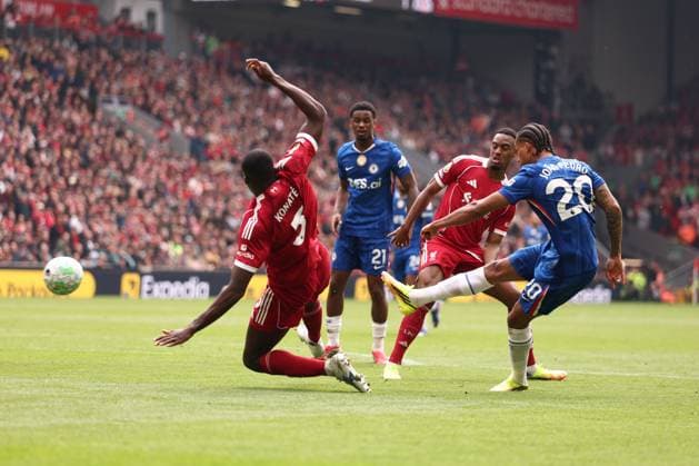 Joao Pedro of Chelsea shoots and reacts. Liverpool v Chelsea, Premier League, Football, Anfield, Liverpool , UK - 09 May 2026Liverpool Anfield United Kingdom EDITORIAL USE ONLY No use with unauthorised audio, video, data, fixture lists, club league logos or live services. Online in-match use limited to 120 images, no video emulation. No use in betting, games or single club league player publications.  Copyright: xRyanxBrowne Shutterstockx 16861683ch