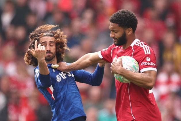 Joe Gomez of Liverpool shoves Marc Cucurella of Chelsea Liverpool v Chelsea, Premier League, Football, Anfield, Liverpool , UK - 09 May 2026Liverpool Anfield United Kingdom EDITORIAL USE ONLY No use with unauthorised audio, video, data, fixture lists, club league logos or live services. Online in-match use limited to 120 images, no video emulation. No use in betting, games or single club league player publications.  Copyright: xRyanxBrowne Shutterstockx 16861683cn