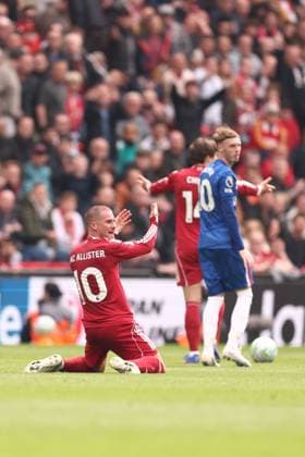 Alexis Mac Allister of Liverpool reacts. Liverpool v Chelsea, Premier League, Football, Anfield, Liverpool , UK - 09 May 2026Liverpool Anfield United Kingdom EDITORIAL USE ONLY No use with unauthorised audio, video, data, fixture lists, club league logos or live services. Online in-match use limited to 120 images, no video emulation. No use in betting, games or single club league player publications.  Copyright: xRyanxBrowne Shutterstockx 16861683cq