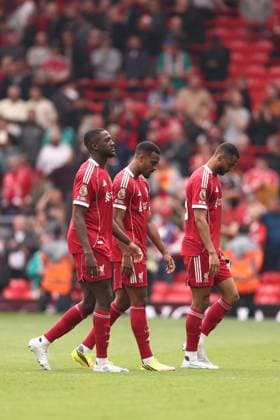 Liverpool players look dejected as they leave the field. Liverpool v Chelsea, Premier League, Football, Anfield, Liverpool , UK - 09 May 2026Liverpool Anfield United Kingdom EDITORIAL USE ONLY No use with unauthorised audio, video, data, fixture lists, club league logos or live services. Online in-match use limited to 120 images, no video emulation. No use in betting, games or single club league player publications.  Copyright: xRyanxBrowne Shutterstockx 16861683cv