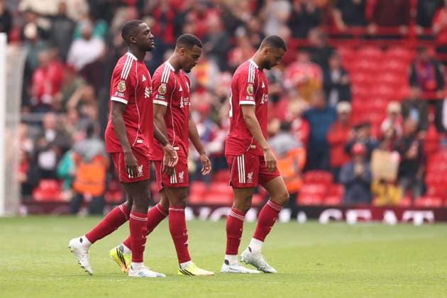 Liverpool players look dejected as they leave the field. Liverpool v Chelsea, Premier League, Football, Anfield, Liverpool , UK - 09 May 2026Liverpool Anfield United Kingdom EDITORIAL USE ONLY No use with unauthorised audio, video, data, fixture lists, club league logos or live services. Online in-match use limited to 120 images, no video emulation. No use in betting, games or single club league player publications.  Copyright: xRyanxBrowne Shutterstockx 16861683cw