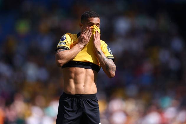 Brighton and Hove, England, 9th May 2026. Joao Gomes of Wolverhampton Wanderers looks dejected during the Brighton and Hove Albion vs Wolverhampton Wanderers Premier League match at the AMEX Stadium, Brighton and Hove. Picture credit should read: Paul Terry Sportimage EDITORIAL USE ONLY. No use with unauthorised audio, video, data, fixture lists, club league logos or live services. Online in-match use limited to 120 images, no video emulation. No use in betting, games or single club league player publications. SPI_022_PT_Brighton_Wolves SPI-4789-0022