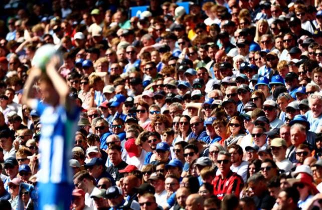 Fans watch on. Brighton and Hove Albion v Wolverhampton Wanderers, Premier League, Football, American Express Community Stadium, Brighton , UK - 09 May 2026Brighton American Express Community Stadi United Kingdom EDITORIAL USE ONLY No use with unauthorised audio, video, data, fixture lists, club league logos or live services. Online in-match use limited to 120 images, no video emulation. No use in betting, games or single club league player publications. Copyright: xJamesxMarsh Shutterstockx 16861685ap