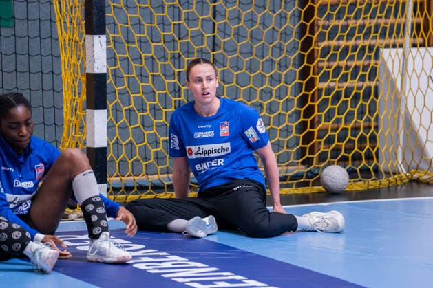 HSG Blomberg-Lippe (GER) vs. Thueringer HC (GER) Handball, 1. Handball Bundesliga Frauen, Halbfinale, Spiel 3, 9.5.2026, Saision 2025 2026, Blomberg Malin Sandberg (HSG Blomberg-Lippe, 28) beim Aufwaermen Blomberg Sporthalle an der Ulmenallee Deutschland