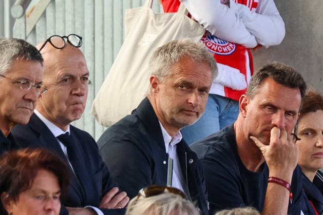 München, Deutschland: 09. Mai 2026 - 1. Frauen Bundesliga - 25. Spieltag - FC Bayern München vs. Eintracht Frankfurt Im Bild: v.li. der Zweite DFB Präsident Bernd Neuendorf (DFB) und Bundestrainer Christian Wück Wueck (DFB) auf der Tribüne Copyright: HMBxMedia MadeleinexFantini