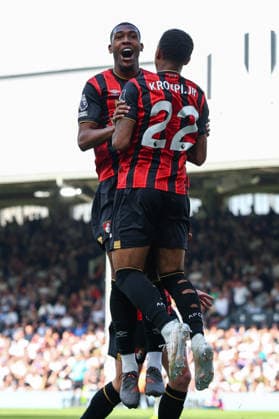 Premier League: Fulham v AFC Bournemouth LONDON, UK - 9th May 2026: Rayan of AFC Bournemouth celebrates scoring his side s first goal with team mate Eli Junior Kroupi during the Premier League match between Fulham FC and AFC Bournemouth at Craven Cottage London Craven Cottage England United Kingdom Copyright: xCraigxMercerx xPeakxActionxPhotosx
