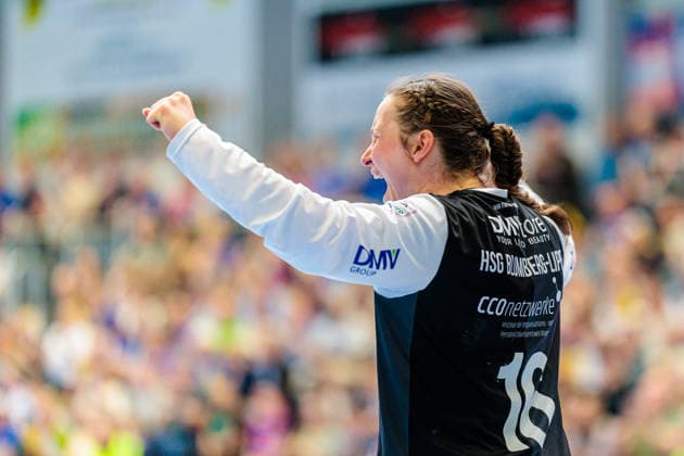 Melanie Veith (HSG Blomberg-Lippe, 16) im Jubel GER, HSG Blomberg-Lippe vs. Thueringer HC, Handball, 1. Bundesliga Frauen, Play-Offs, Halbfinale, Spiel 3, 09.05.2026 GER, HSG Blomberg-Lippe vs. Thueringer HC, Handball, 1. Bundesliga Frauen, Play-Offs, Halbfinale, Spiel 3, 09.05.2026 Blomberg Copyright: xEibner-Pressefoto JanxRollingerx EP_JSK