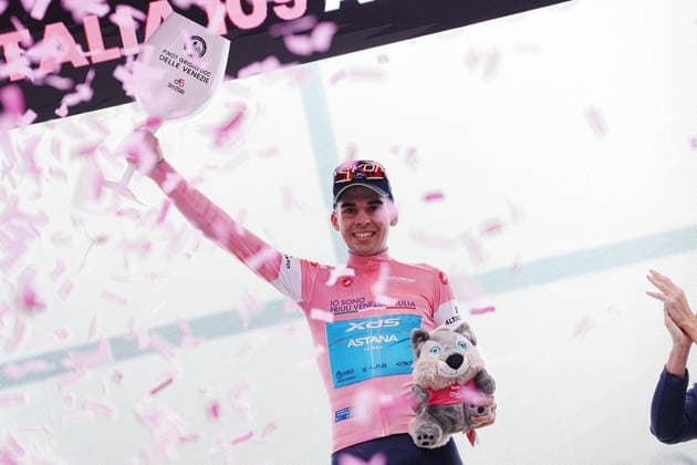 Guillermo Thomas Silva (XDS Astana Team) Pink Jersey during Stage 2 of the Giro d™Italia, from Burgas to Veliko Tarnovo, Bulgaria, Saturday, May 9, 2026.  Copyright: xGianxMattiaxD Alberto LaPressex