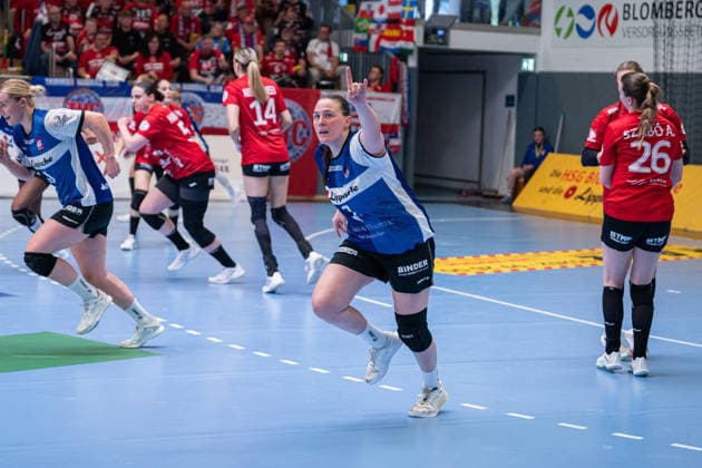 HSG Blomberg-Lippe (GER) vs. Thueringer HC (GER) Handball, 1. Handball Bundesliga Frauen, Halbfinale, Spiel 3, 9.5.2026, Saision 2025 2026, Blomberg Diana Magnusdottir (HSG Blomberg-Lippe, 07) jubelt nach einem Tor Blomberg Sporthalle an der Ulmenallee Deutschland