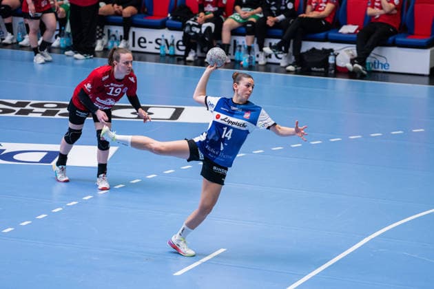 HSG Blomberg-Lippe (GER) vs. Thueringer HC (GER) Handball, 1. Handball Bundesliga Frauen, Halbfinale, Spiel 3, 9.5.2026, Saision 2025 2026, Blomberg Ona Vegue (HSG Blomberg-Lippe, 14) bei einem 7-Meter Wurf Blomberg Sporthalle an der Ulmenallee Deutschland