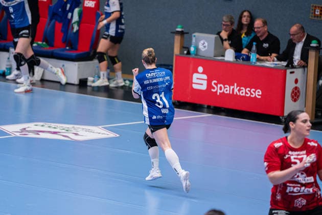 HSG Blomberg-Lippe (GER) vs. Thueringer HC (GER) Handball, 1. Handball Bundesliga Frauen, Halbfinale, Spiel 3, 9.5.2026, Saision 2025 2026, Blomberg Alexia Hauf (HSG Blomberg-Lippe, 31) jubelt nach einem Tor Blomberg Sporthalle an der Ulmenallee Deutschland