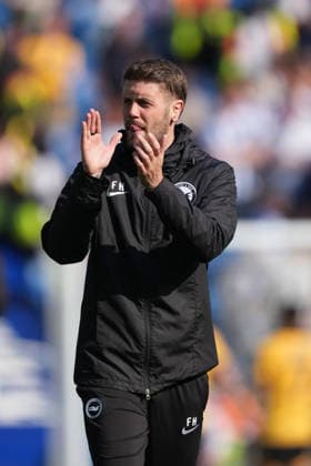 Brighton and Hove Albion v Wolverhampton, Premier League, Football, Amex Stadium, Brighton, UK - 09 May 2026 Fabian Hurzeler manager of Brighton claps to the fans in celebration after a 3-0 win. Brighton Amex Stadium Brighton UK, UK NEWSPAPERS OUT Copyright: xSeanxRyanx