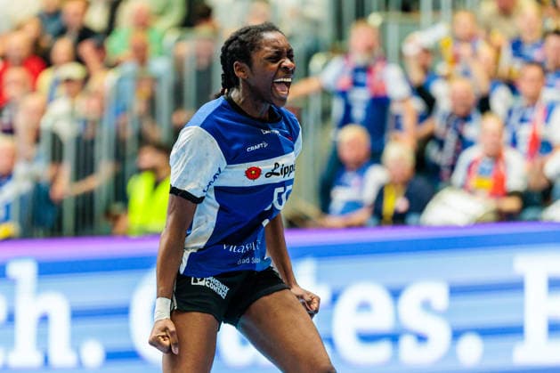 Farrelle Njinkeu (HSG Blomberg-Lippe, 55) im Torjubel GER, HSG Blomberg-Lippe vs. Thueringer HC, Handball, 1. Bundesliga Frauen, Play-Offs, Halbfinale, Spiel 3, 09.05.2026 GER, HSG Blomberg-Lippe vs. Thueringer HC, Handball, 1. Bundesliga Frauen, Play-Offs, Halbfinale, Spiel 3, 09.05.2026 Blomberg Copyright: xEibner-Pressefoto JanxRollingerx EP_JSK