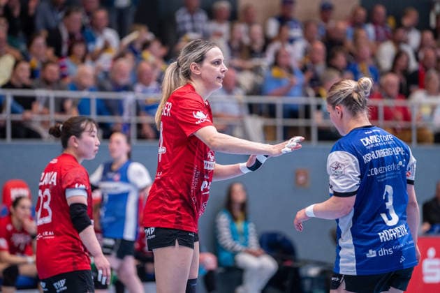 HSG Blomberg-Lippe (GER) vs. Thueringer HC (GER) Handball, 1. Handball Bundesliga Frauen, Halbfinale, Spiel 3, 9.5.2026, Saision 2025 2026, Blomberg Anika Niederwieser (Thueringer HC, 14) in der Verteidigung Blomberg Sporthalle an der Ulmenallee Deutschland
