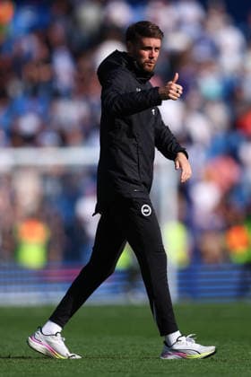 Brighton and Hove, England, 9th May 2026. Fabian Hurzeler, manager of Brighton and Hove Albion applauds the fans after the Brighton and Hove Albion vs Wolverhampton Wanderers Premier League match at the AMEX Stadium, Brighton and Hove. Picture credit should read: Paul Terry Sportimage EDITORIAL USE ONLY. No use with unauthorised audio, video, data, fixture lists, club league logos or live services. Online in-match use limited to 120 images, no video emulation. No use in betting, games or single club league player publications. SPI_038_PT_Brighton_Wolves SPI-4789-0038