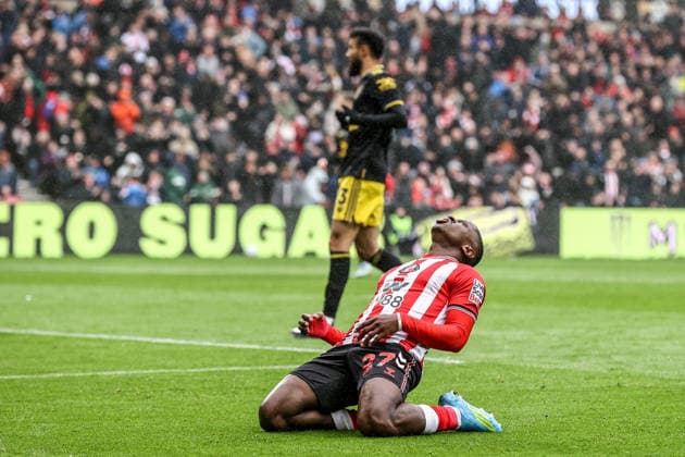 Sunderland v Manchester United, ManU - Premier League Noah Sadiki of Sunderland reacts to a missed chance on goal during the Premier League match between Sunderland and Manchester United at Stadium Of Light in Sunderland, United Kingdom, on May 9, 2026. Sunderland Tyne and Wear United Kingdom  Copyright: xNewsxImagesx originalFilename:cosgrove-premierl260509_npBAi.jpg