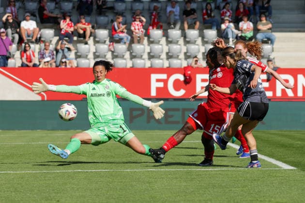 09.05.2026, xgrfx, Fussball Google Pixel Frauen-Bundesliga, FC Bayern Muenchen - Eintracht Frankfurt v.l. Maria-Luisa Grohs (FC Bayern München), Ereleta Memeti (Eintracht Frankfurt) (DFL DFB REGULATIONS PROHIBIT ANY USE OF PHOTOGRAPHS as IMAGE SEQUENCES and or QUASI-VIDEO) Muenchen